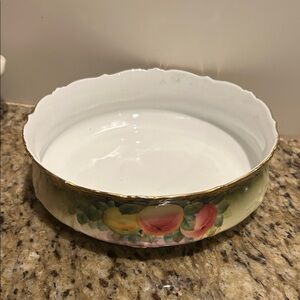 Floral Bavarian Ceramic Bowl with Gold Trim Hand painted